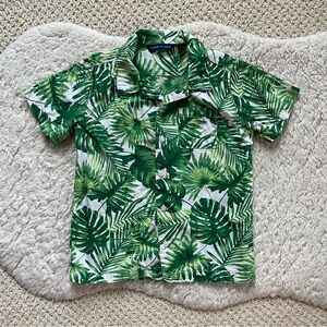 Janie and Jack Green Casual Button Down Shirt Tropical Print